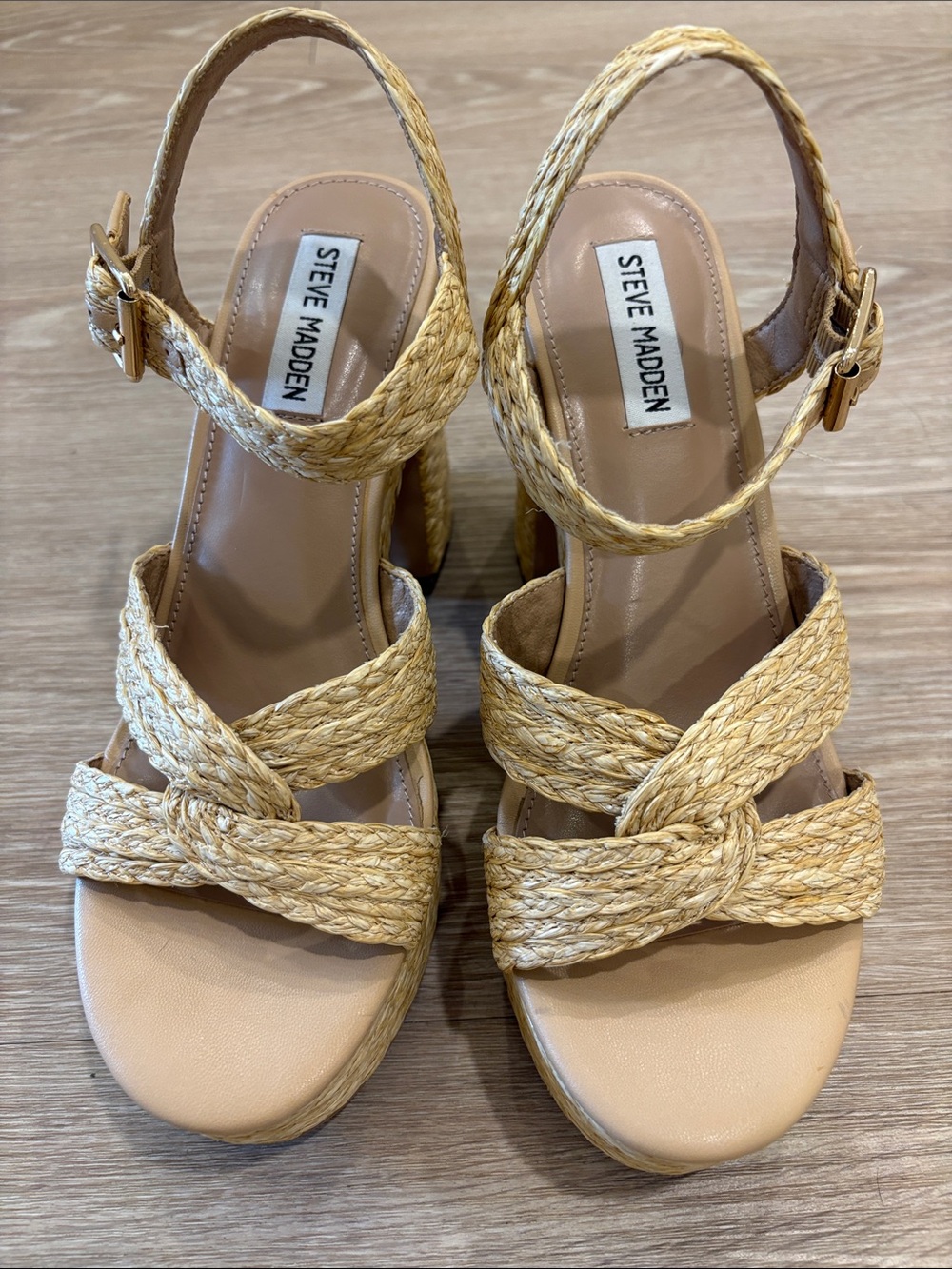 Steve Madden Natural Braided Straw Wedge Sandals